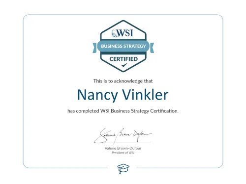 Certificate for Nancy Vinkler