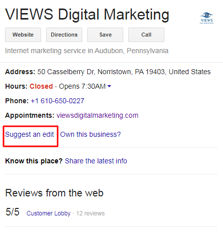 Google My Business listing | local search engine marketing | VIEWS Digital Marketing