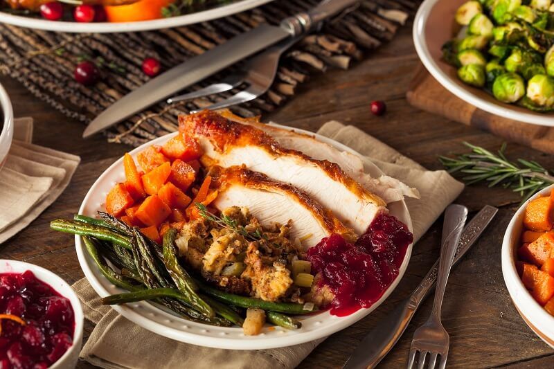 Dinner plate with Thanksgiving food on table | favorite holiday traditions | VIEWS Digital Marketing